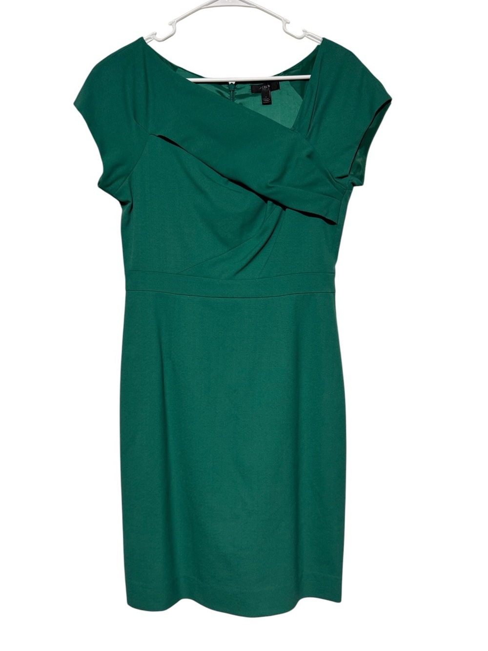 J Crew 100% Wool Dress Size 4 Emerald Green Asymmetric Old Money Cocktail